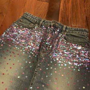 Moto sequinned denim skirt